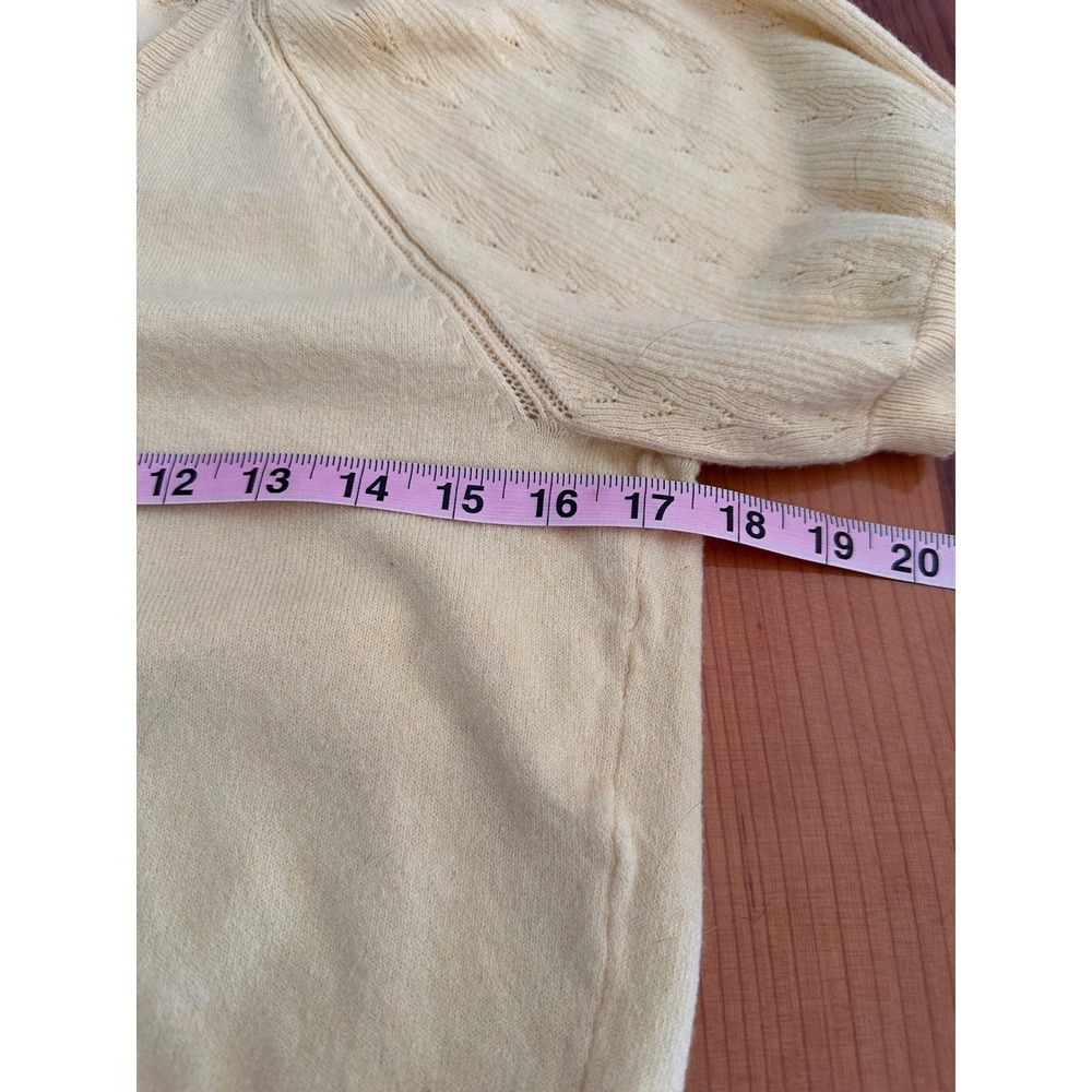 Lauren Conrad Yellow V-Neck Puff Sleeve Pointelle Knit Sweater Top Womens Medium - Picture 6 of 8